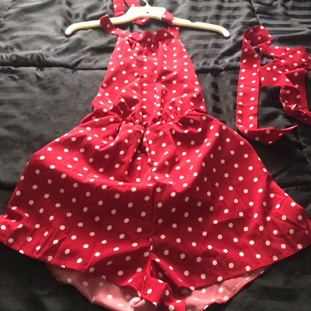 Red polka dot romper